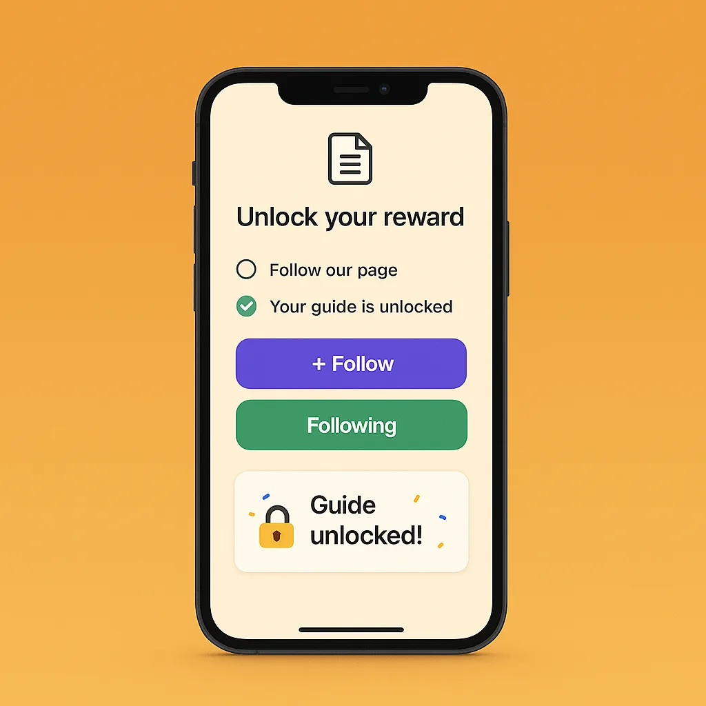Follow gate verifying a new follower before unlocking a free guide