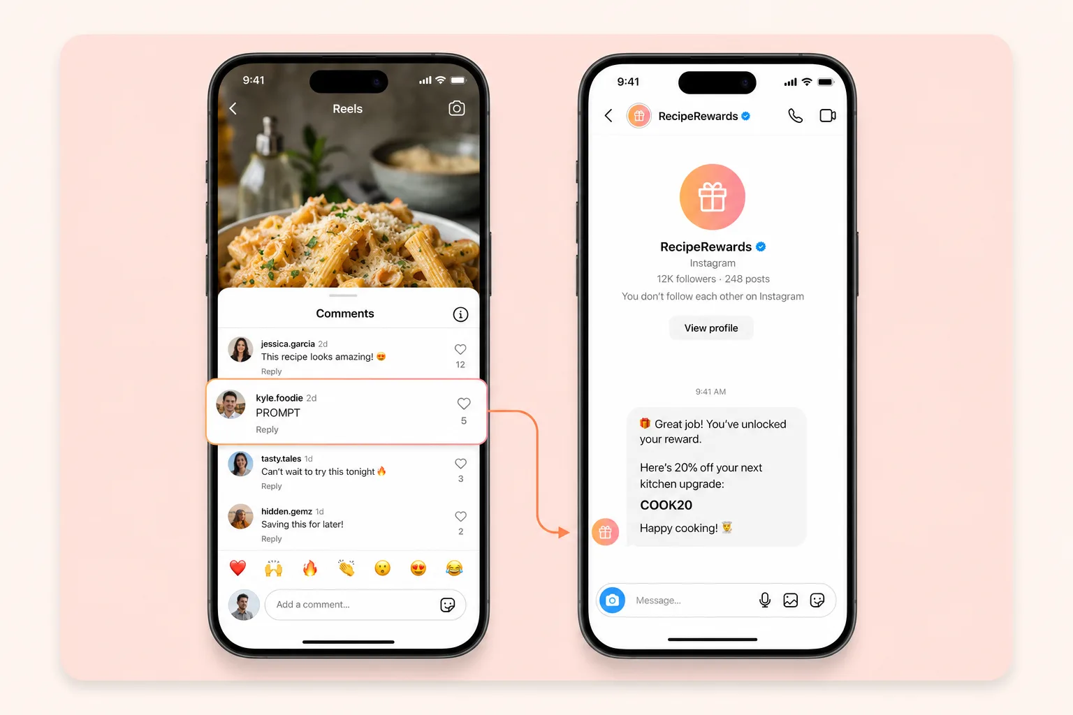 Instagram Reel comment triggering a DM that unlocks a reward