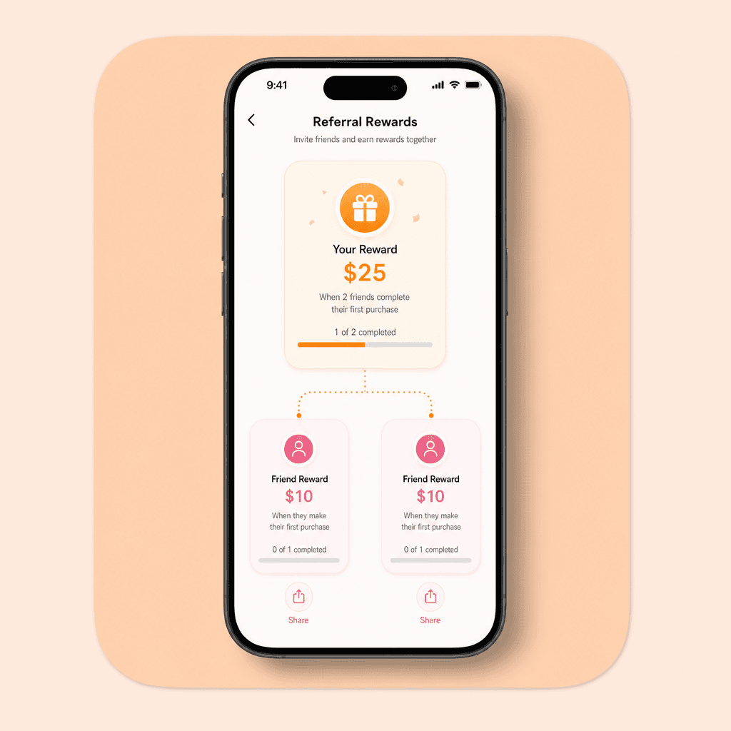 One reward branching into two more through a referral link