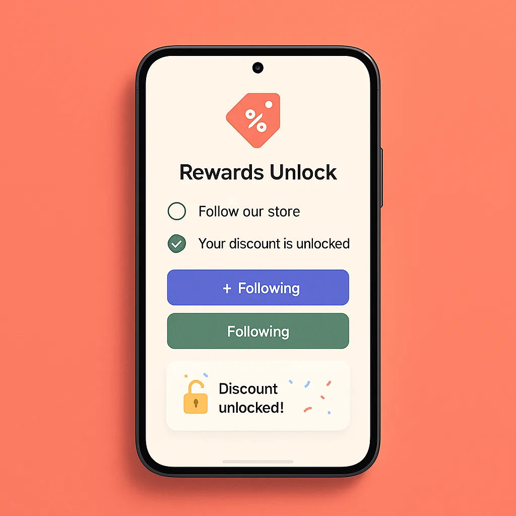 Follow gate verifying a new follower before unlocking a discount code