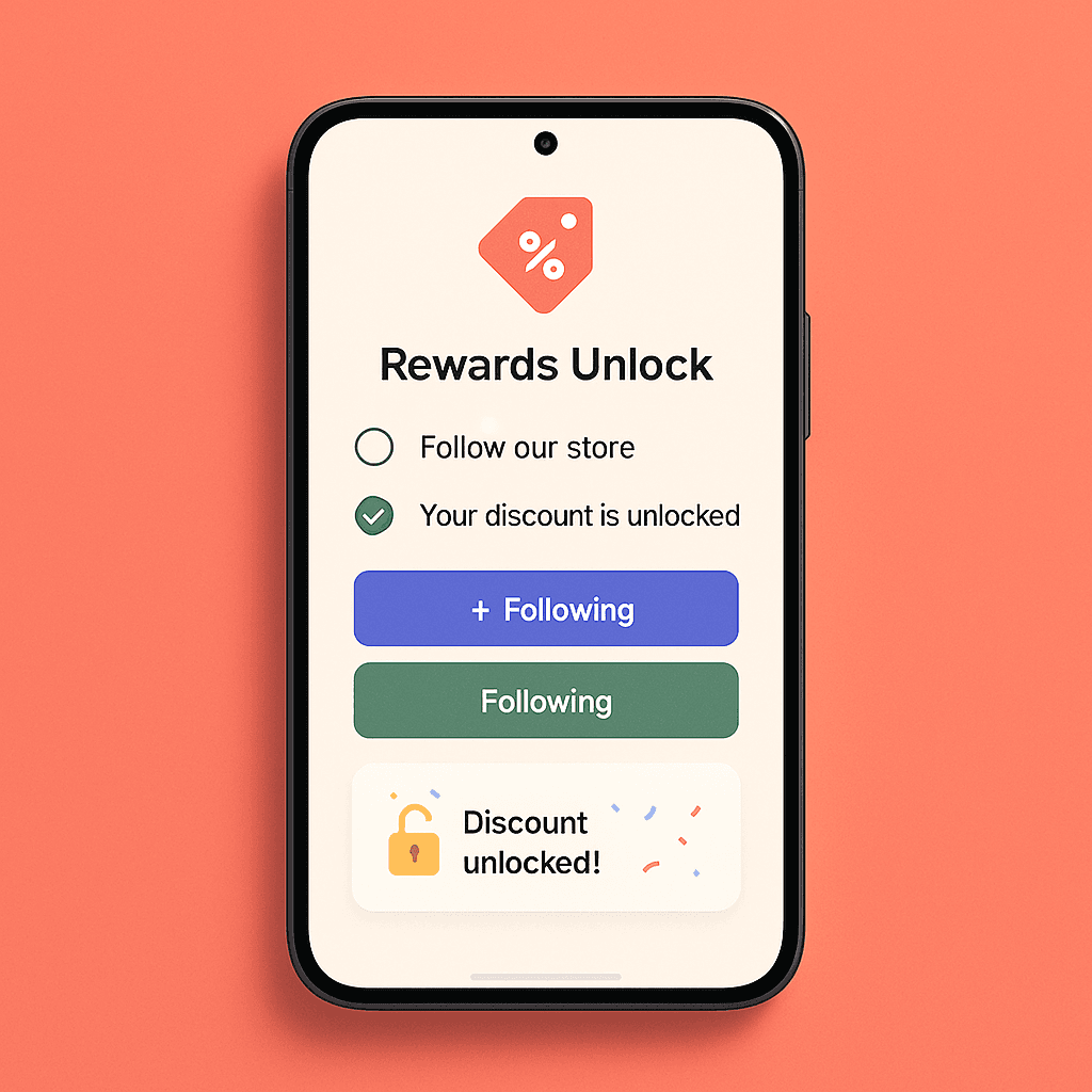 Follow gate verifying a new follower before unlocking a discount code