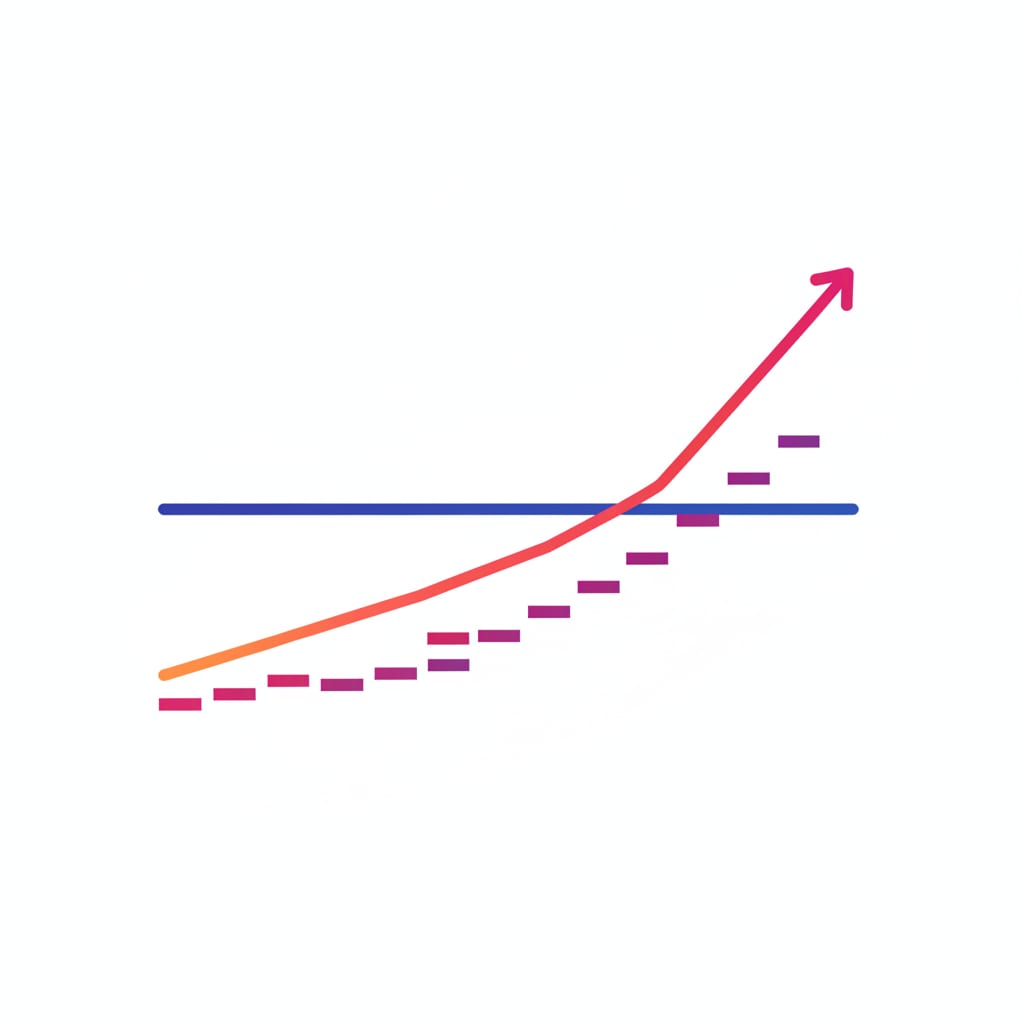 Line chart comparing three cost curves as audience grows: a steeply rising per-contact line, a flat subscription line, and a stepped per-campaign line