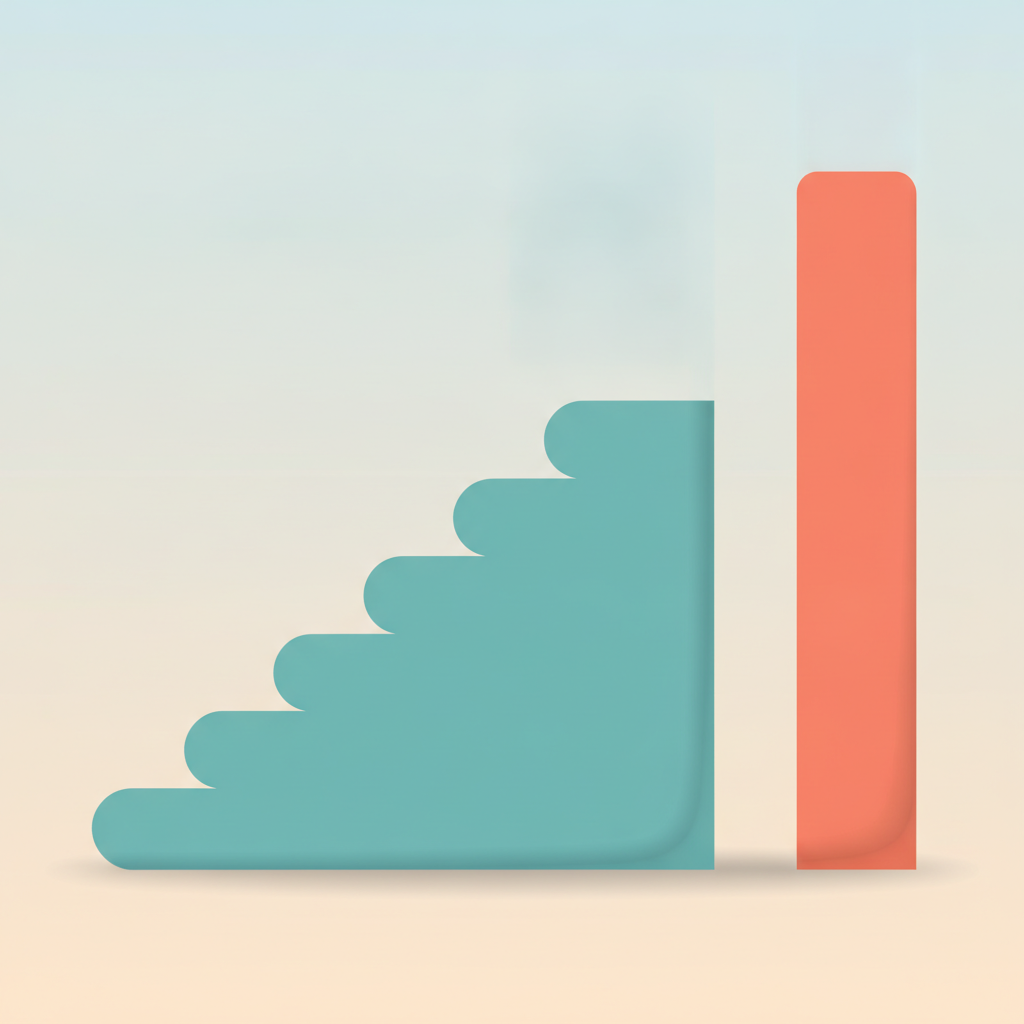 A smooth staircase of tiers next to one dramatically taller bar with a gap where an intermediate step should be