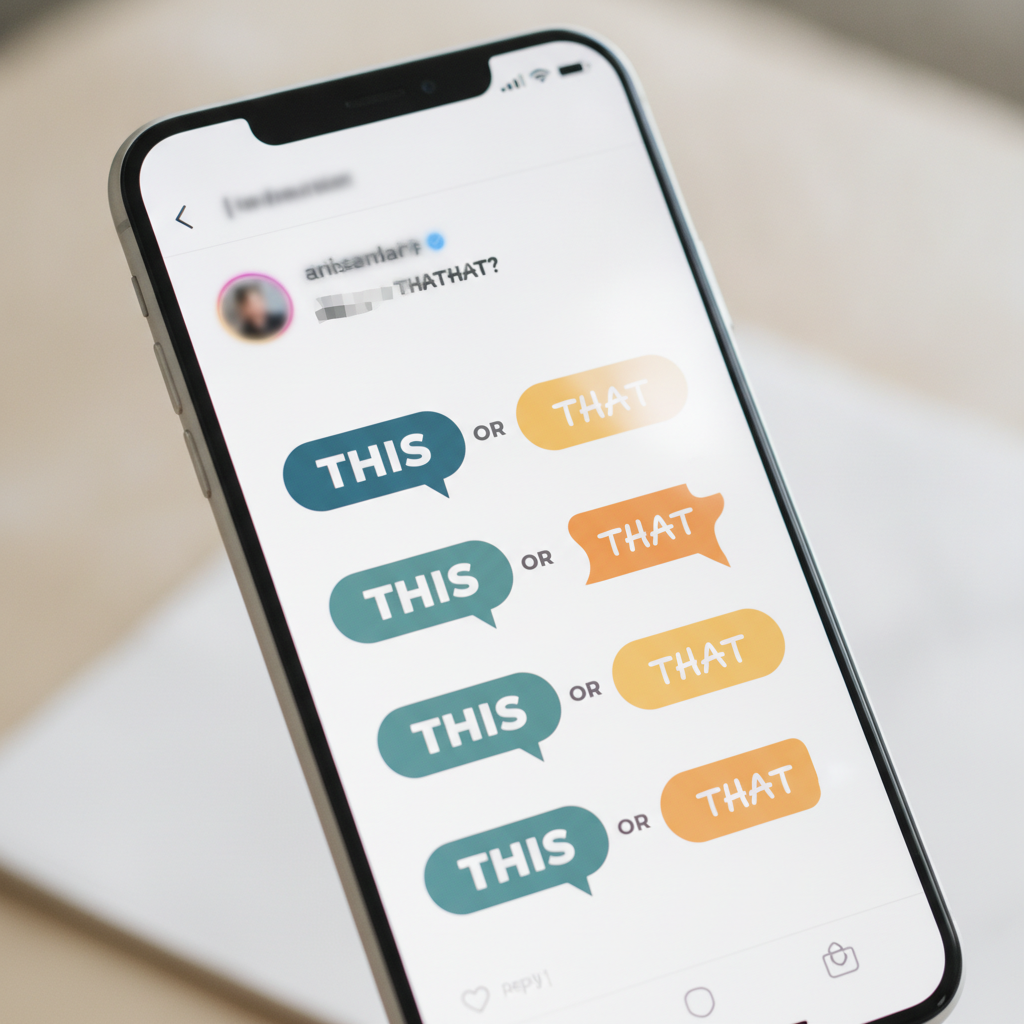 Phone screen showing comment thread with this-or-that replies under a Reel