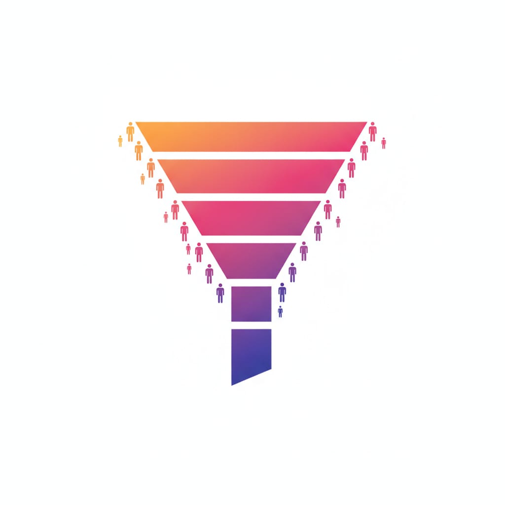 Vertical funnel diagram showing an Instagram lead magnet flow narrowing at each stage from comment to reward, with drop-off marked at every step