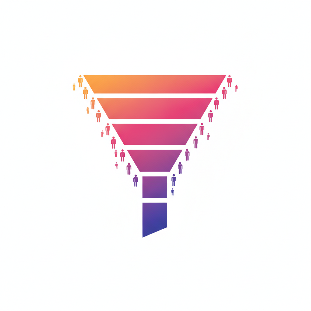 Vertical funnel diagram showing an Instagram lead magnet flow narrowing at each stage from comment to reward, with drop-off marked at every step
